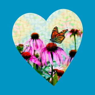 Monarch Butterfly on Pink Flower in Heart T-Shirt