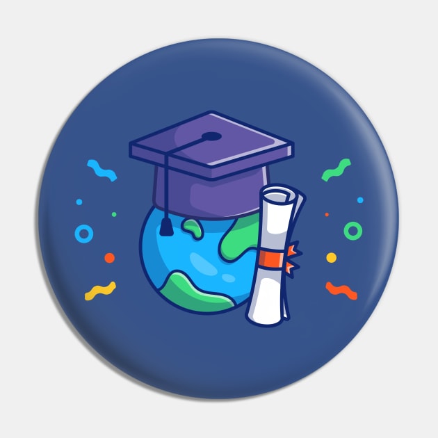 World, Graduation Hat And Bachelor Certificates Cartoon Pin by Catalyst Labs