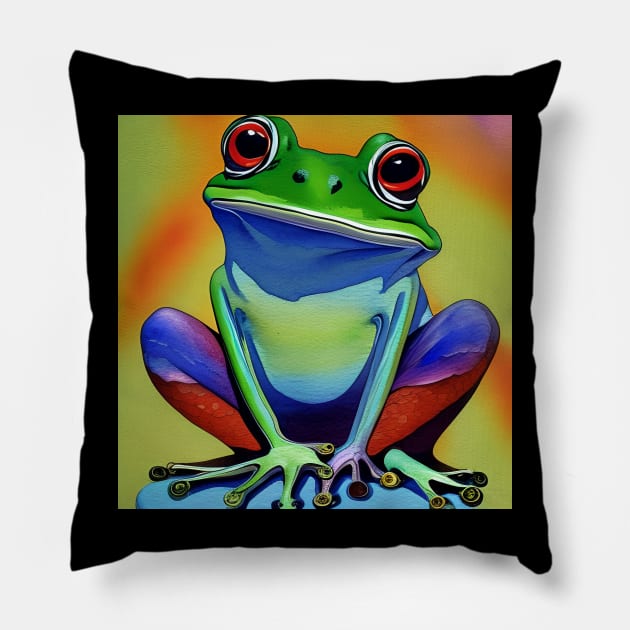 Frog Rainbow Painting Pillow by KayBee Gift Shop