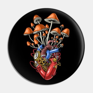 Magic Mushrooms Steampunk Heart Pin