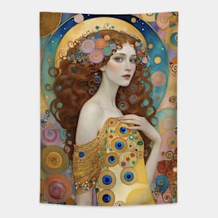 Gustav Klimt's Golden Muse: Inspired Woman in Regal Radiance Tapestry