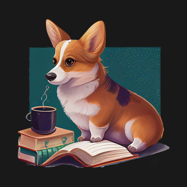 Books and Coffee and Dog by GreenMary Design