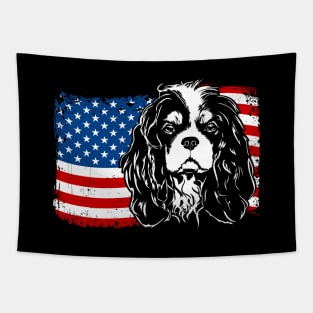 Proud Cavalier King Charles Spaniel American Flag patriotic dog Tapestry