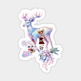 Wonderful fantasy reindeer with cute elf Magnet