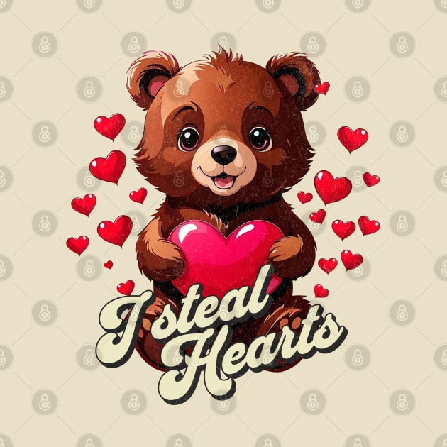 Cute Bear With Hearts Valentines Day I Steal Hearts by alcoshirts