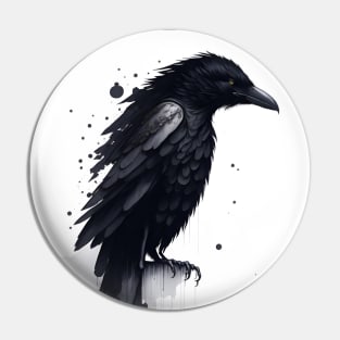 Black Crow on White Background Pin