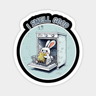 Sweet Animals: Bunny Rabbit Smells A Sponge - Cute Bunny - A Funny Silly Retro Vintage Style Magnet