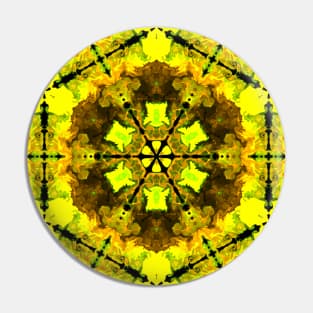 Psychedelic Kaleidoscope Flower Yellow and Green Pin