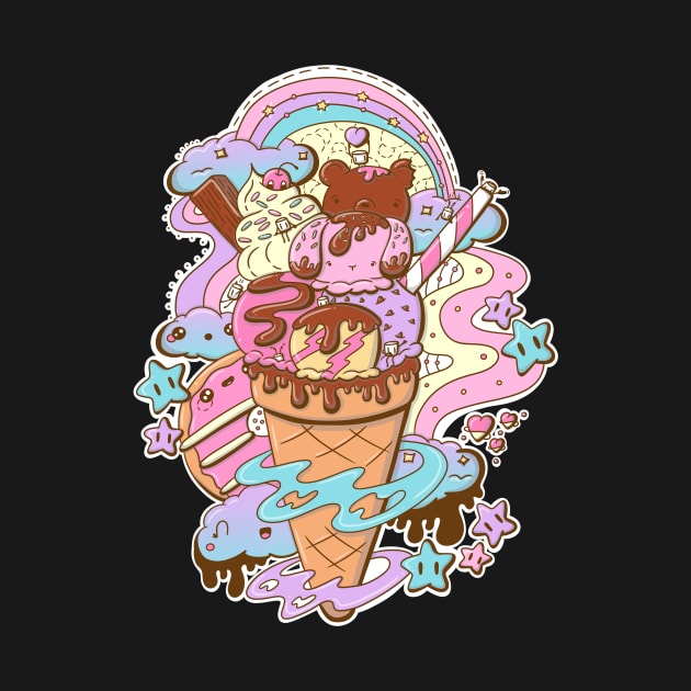 Cute ice cream bunny and bear cone by studiomogwai