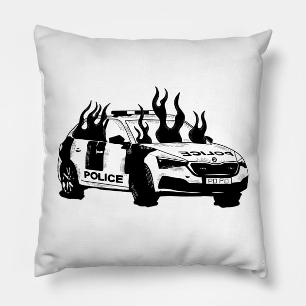 Police Car on fire Pillow by Popstarbowser