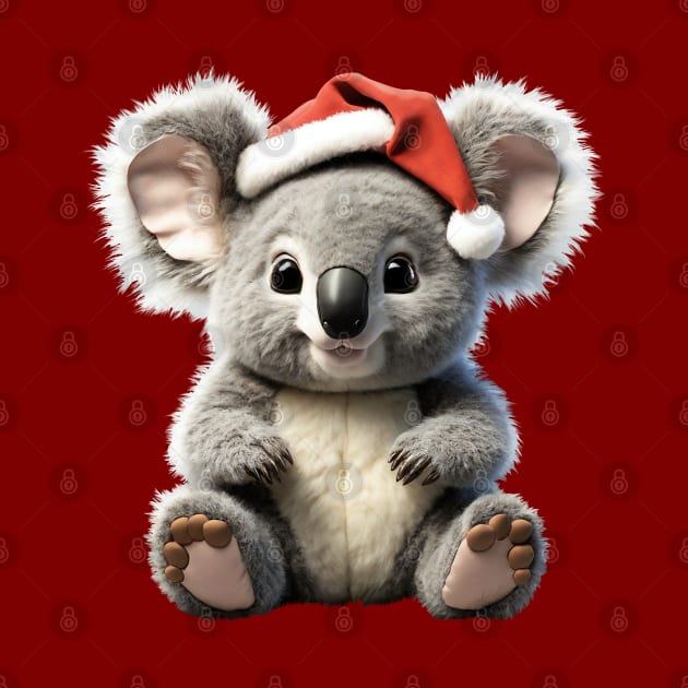 Cute Christmas Koala with A Xmas Santa Hat from Australia by Amanda Lucas