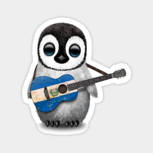 Baby Penguin Playing El Salvador Flag Guitar Magnet