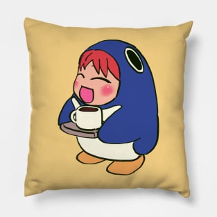 I draw cafe penguin suit chiyo chan serving coffee with a tray Pillow