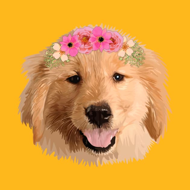 Golden Retriever with Flower by thedailysoe