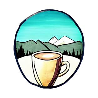 Watercolor Coffee And Mountains, Retro Drink Coffee Outdoors, Cool Gift For Hikers T-Shirt