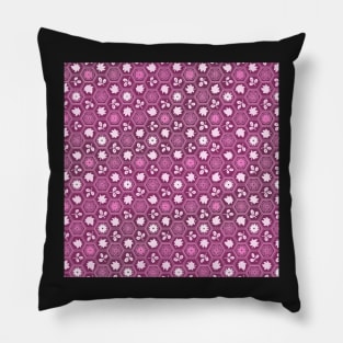 Traditional Japanese Kikkou Tortoise Shell Autumn Geometric Floral Pattern with Maple Leaves, Bush Clover, and Chrysanthemum in Mauve Purple Pillow