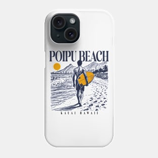 Vintage Surfing Poipu Beach, Kauai, Hawaii // Retro Surfer Sketch // Surfer's Paradise Phone Case