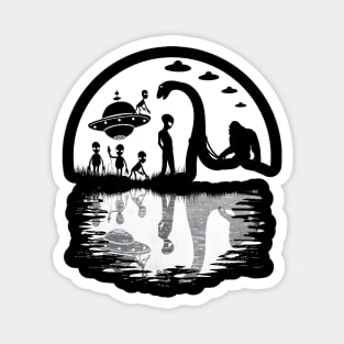 Funny Bigfoot riding loch ness monster and aliens Magnet