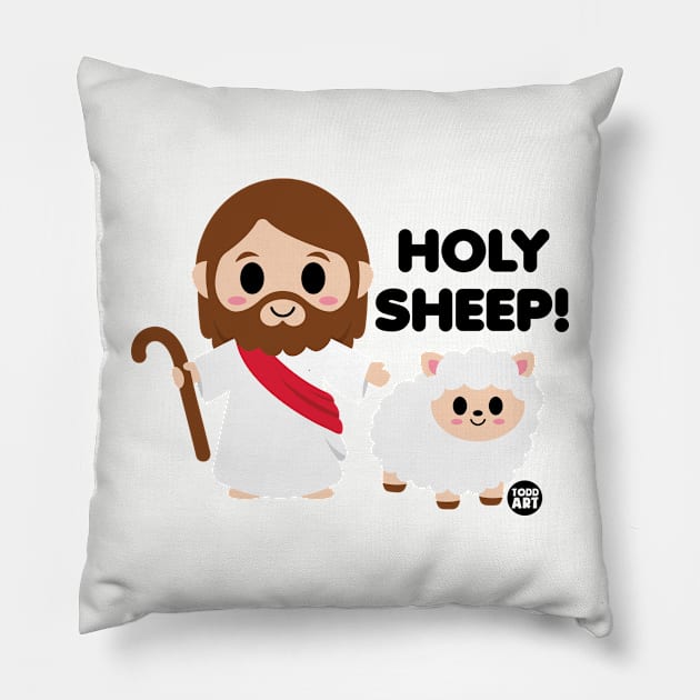 holy sheep jesus Pillow by toddgoldmanart