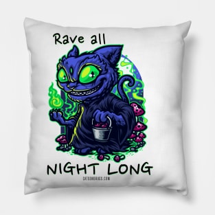 Techno cat - Rave all night long - Catsondrugs.com - rave, edm, festival, techno, trippy, music, 90s rave, psychedelic, party, trance, rave music, rave krispies, rave flyer Pillow