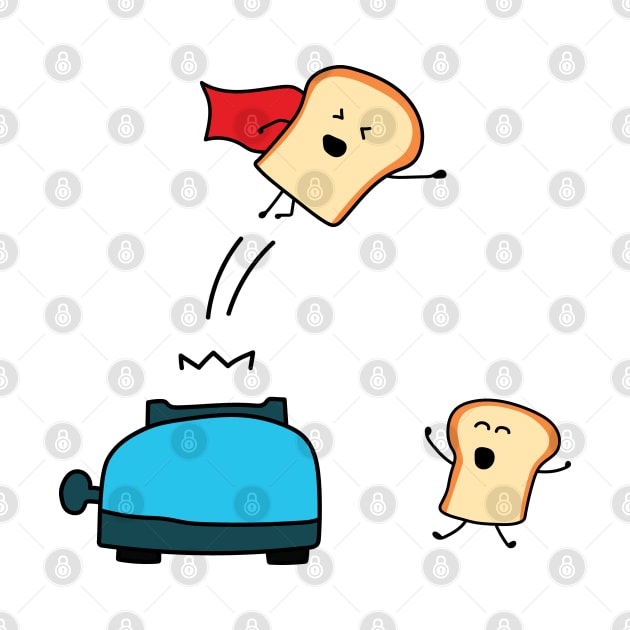 funny toaster cute bread jumps like superman by wordspotrayal