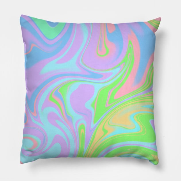 Bright Colorful green blue orange yellow pastel liquid marble abstract swirl pattern Pillow by galaxieartshop