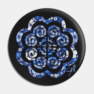 Hmoob Blue Floral Pin