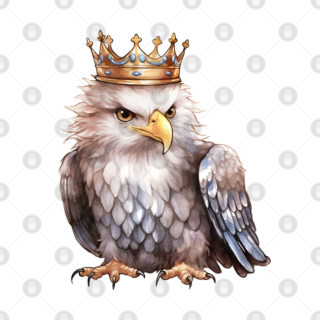 Watercolor Bald Eagle Wearing a Crown by Chromatic Fusion Studio