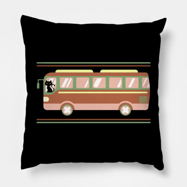 Retro Cat Driving a Bus Mask T-Shirt iPhone Sweatshirt Pillow by MalibuSun