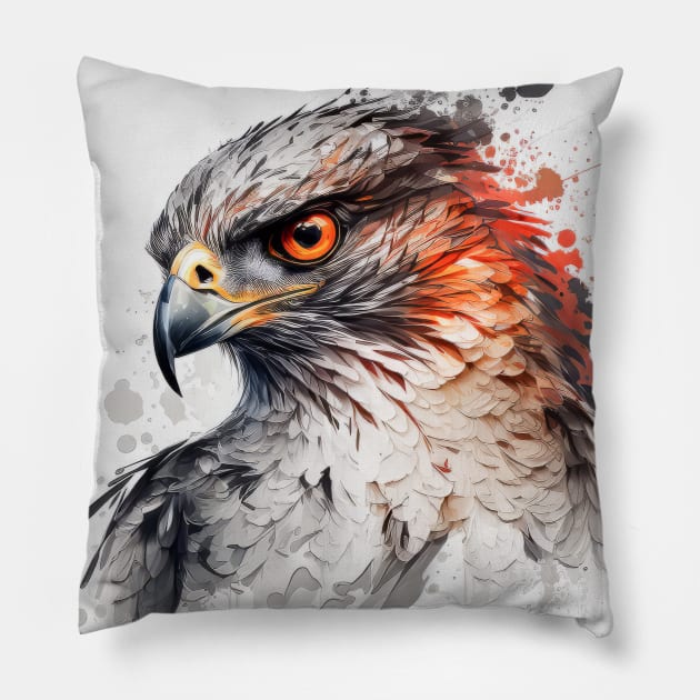 Falcon Portrait Animal Painting Wildlife Outdoors Adventure Pillow by Cubebox