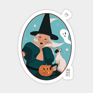 Witch with her cat Magnet