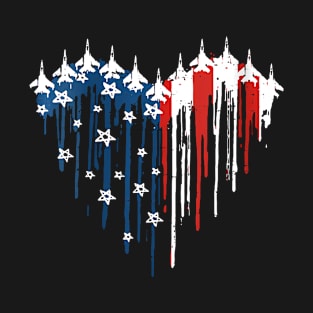 Fighter Jet Airplane American Flag Heart 4Th Of July T-Shirt