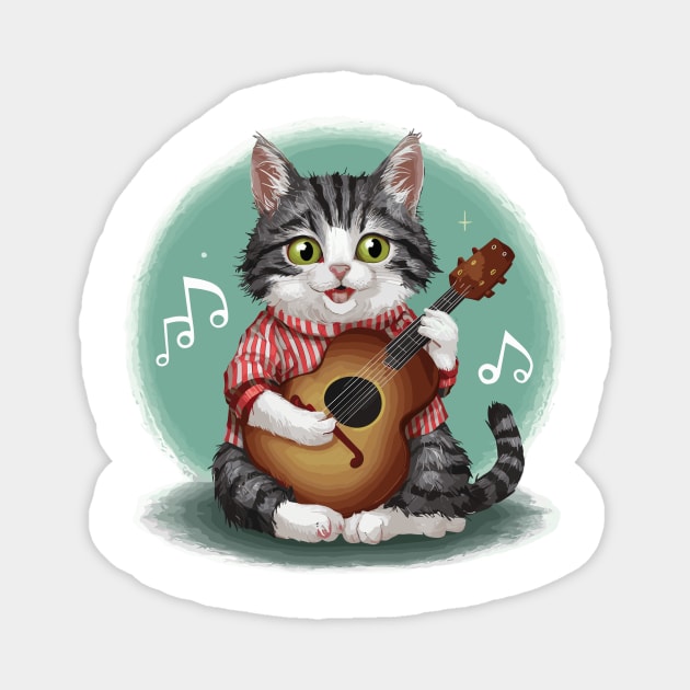 Cat Playing Guitar Magnet by Vinokurio