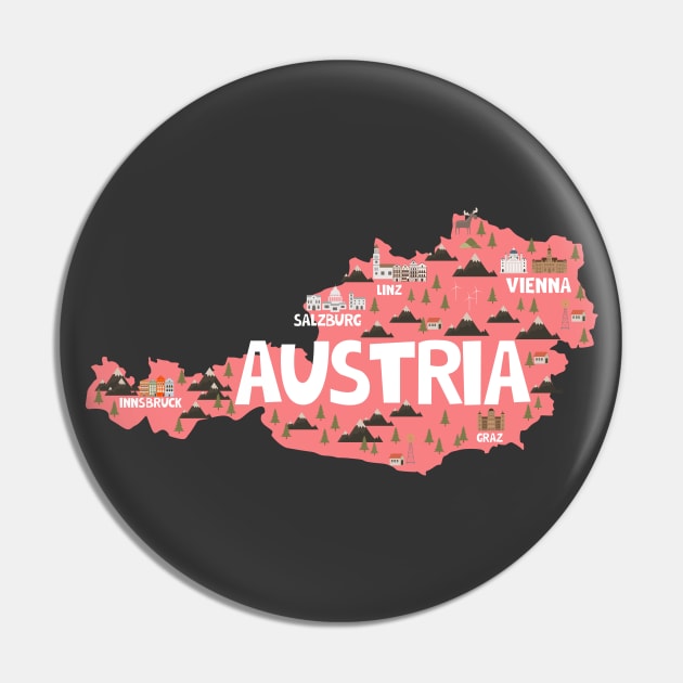 Austria Illustrated Map Pin by JunkyDotCom