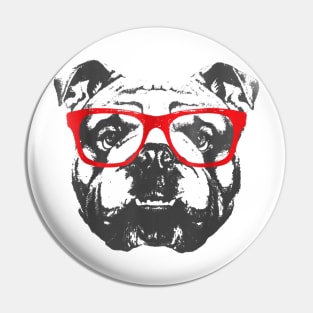 English Bulldog T Shirt Design Red Glasses Nice Pin