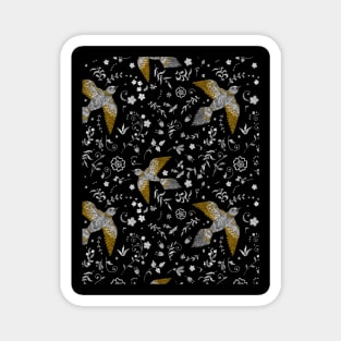 Birds And Leaf Pattern Abstract In Dark Background Magnet