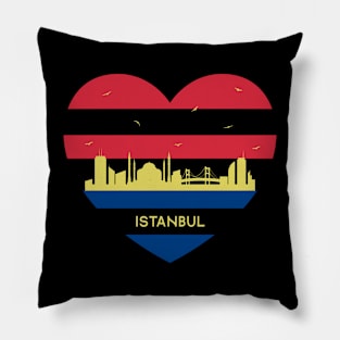 Turkey Skyline cityscape Heart Shape Birds Flying Istanbul Pillow