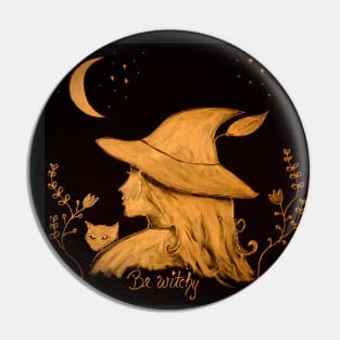 Witch with cat Pin