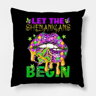 Let The Shenanigans Begin Mardi Gras Lips Kids Men Women Pillow