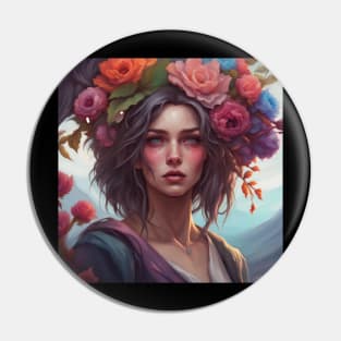 Young Woman with Rose Portrait Pin