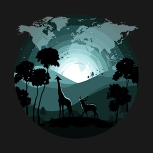 World Wildlife with Map T-Shirt