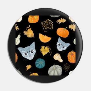 Devious Cats with Halloween Harvest Pumpkins Party Style Pattern Pin