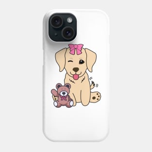 Cute golden retriever holds a teddy bear Phone Case