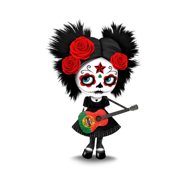 Sugar Skull Girl Playing Portuguese Flag Guitar by jeffbartels