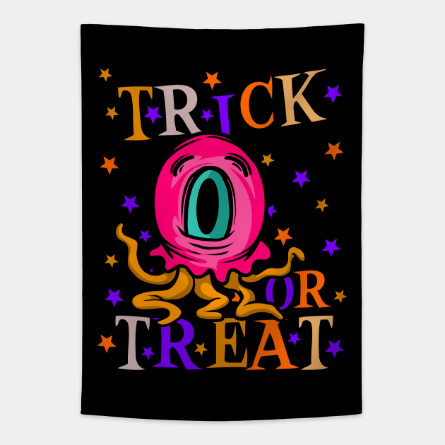 Halloween Trick-or-Treat Creepy Cute Cartoon Monster Tapestry by CharJens