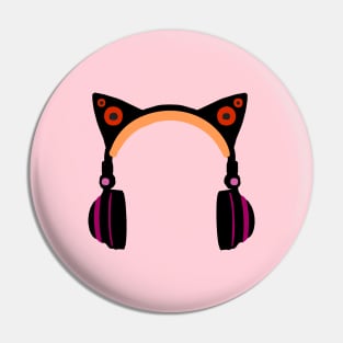 Cat Ear Headphone In Lesbian Flag Colors Pin