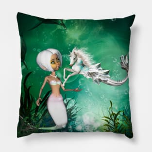 Cute little mermaid with little seahorse Pillow