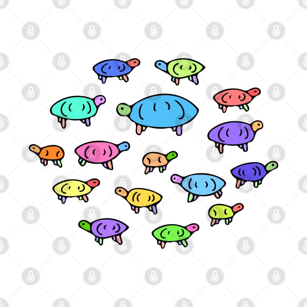 Colorful Turtle Pattern, Cute Illustrated Turtles by Davey's Designs