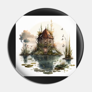 Watercolor Swamp Cabin Pin