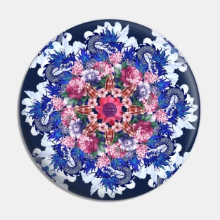 Blue Dragon Chinoiserie Mandala Pin